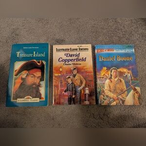 Set of 3 Vintage Books Treasure Island David Copperfield Daniel Boone